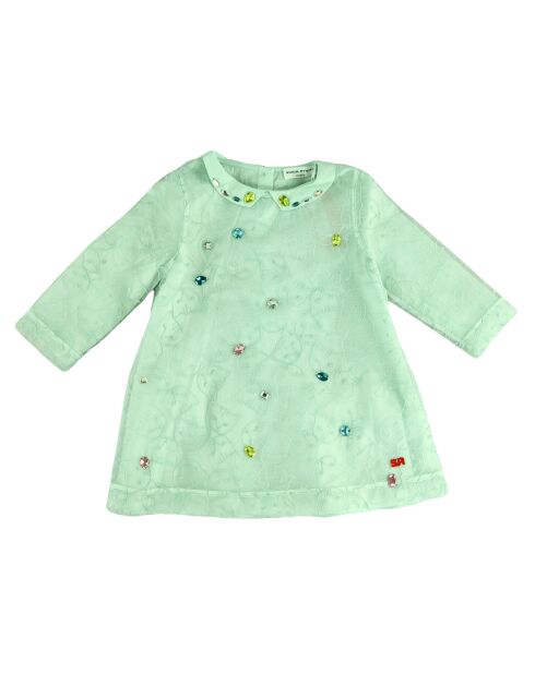 Robe brodée avec bijoux verte