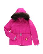 Veste de Ski ceinturée col fausse fourrure rose