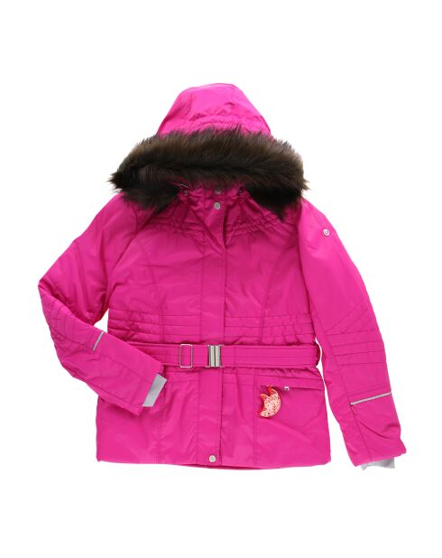 Veste de Ski ceinturée col fausse fourrure rose