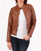 Veste en Cuir de Chèvre Alessia cognac