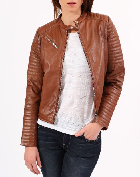 Veste en Cuir de Chèvre Alessia cognac