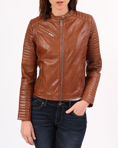 Veste en Cuir de Chèvre Alessia cognac