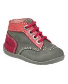 Bottillons en Velours de Cuir Bonbon gris/rose/fuschia