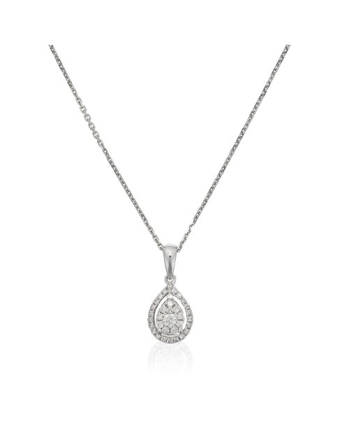 Pendentif & Chaîne Goutte Merveilleuse Diamants 0.16 ct or blanc