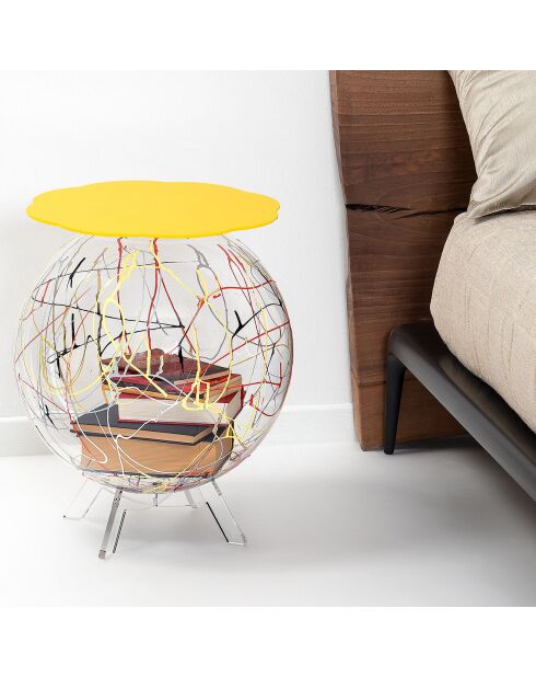 Meuble déco rangement arty jaune/multicolore - D.40xH.55 cm