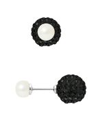 Doppelseitige silberne weiße Süßwasserperlenohrringe