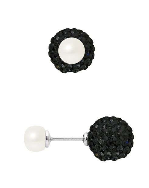 Doppelseitige silberne weiße Süßwasserperlenohrringe