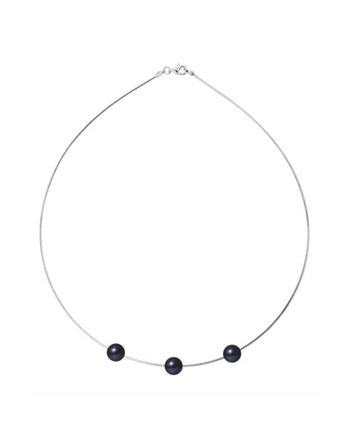 Omega zilveren ketting met zwarte zoetwaterparels