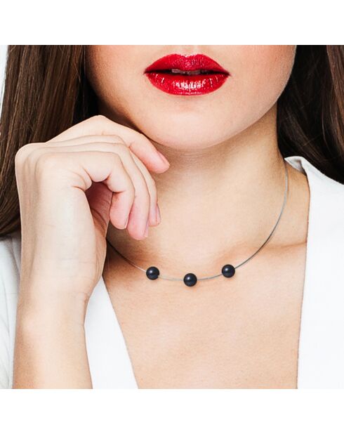 Omega zilveren ketting met zwarte zoetwaterparels