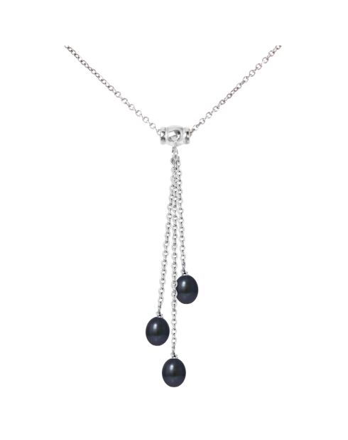 Talisman-Silber-Halskette mit schwarzen Süßwasserperlen