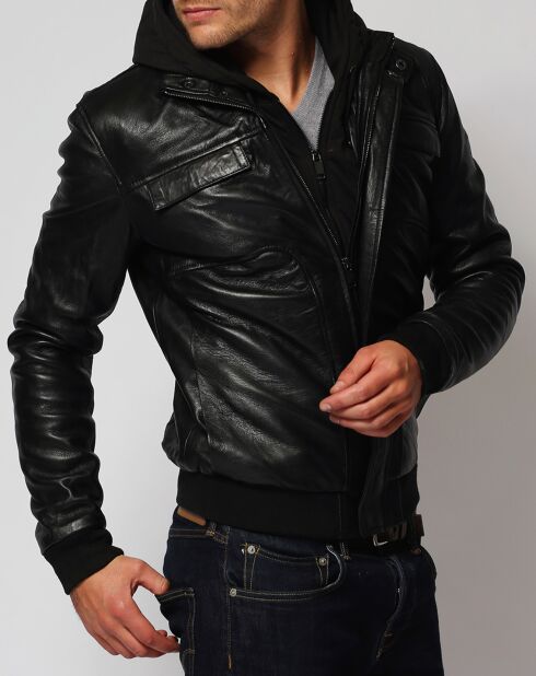 Veste en Cuir Lucas noire