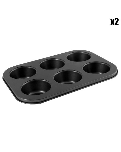 2 schwarze Muffinförmchen aus Stahl für 6 Muffins, 26 x 18 x 3 cm