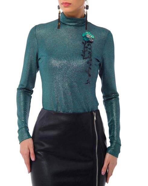 Pull col roulé  vert