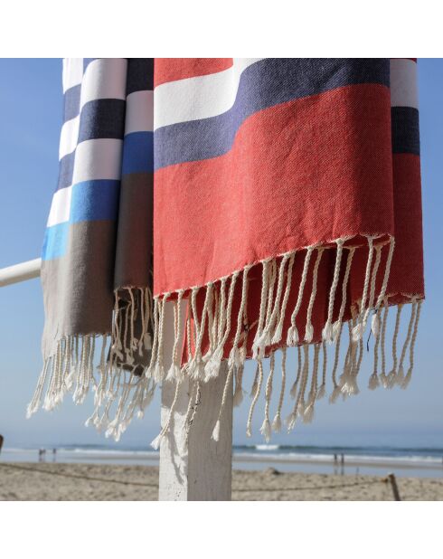 Fouta Arcachon wit/rood/blauw - 100x200 cm