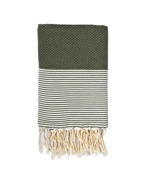 Fouta Ibiza Honeycomb fijne strepen kakigroen - 100x200 cm