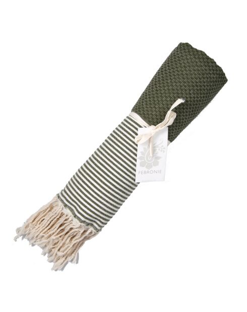 Fouta Ibiza Honeycomb fijne strepen kakigroen - 100x200 cm