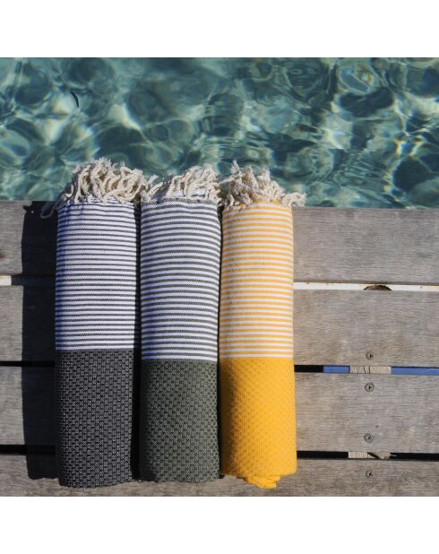 Fouta Ibiza Honeycomb fijne strepen kakigroen - 100x200 cm