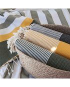 Fouta Ibiza Honeycomb fijne strepen kakigroen - 100x200 cm