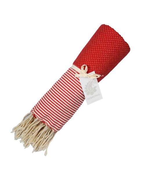 Fouta Ibiza Honeycomb feine Streifen rot - 100x200 cm
