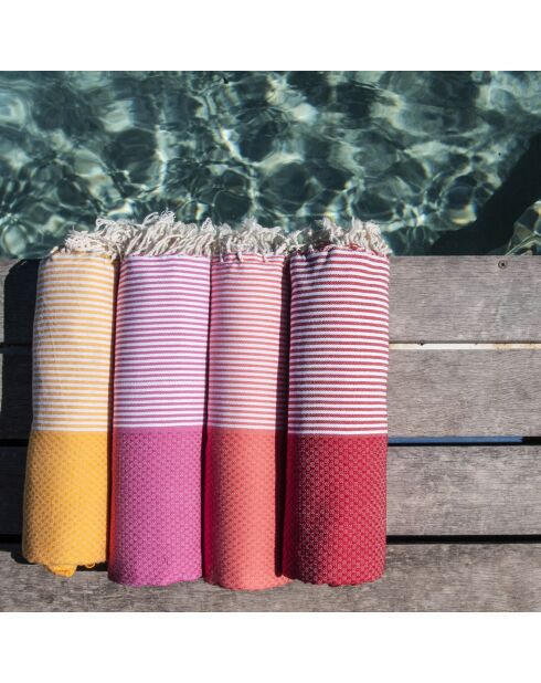 Fouta Ibiza Honeycomb feine Streifen rot - 100x200 cm