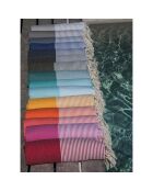 Fouta Ibiza a nido d'ape a strisce sottili rosse - 100x200 cm