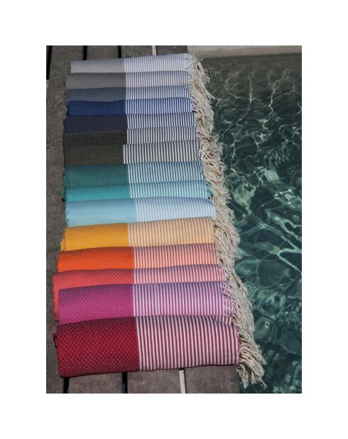 Fouta Ibiza a nido d'ape a strisce sottili rosse - 100x200 cm