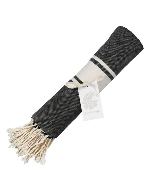 St Tropez Traditionele Fouta met klassieke zwarte streep - 100x200 cm