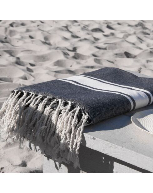 St Tropez Traditionele Fouta met klassieke zwarte streep - 100x200 cm
