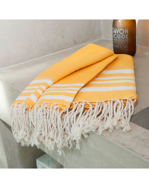 Set de baño Hamptons amarillo azafran/blanco - 3 piezas