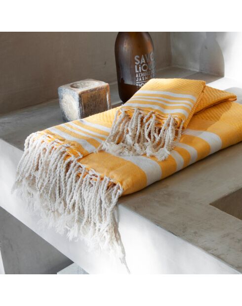 Set de baño Hamptons amarillo azafran/blanco - 3 piezas