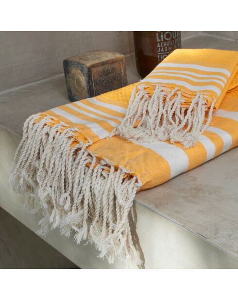 Set de baño Hamptons amarillo azafran/blanco - 3 piezas