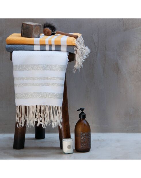 Set de baño Hamptons amarillo azafran/blanco - 3 piezas