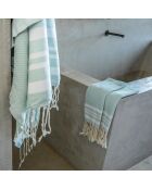 Set de baño Hamptons verde mar/blanco - 3 piezas