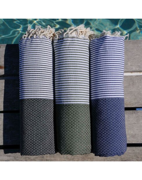 Ibiza Honeycomb Fouta zwarte fijne strepen - 100x200 cm