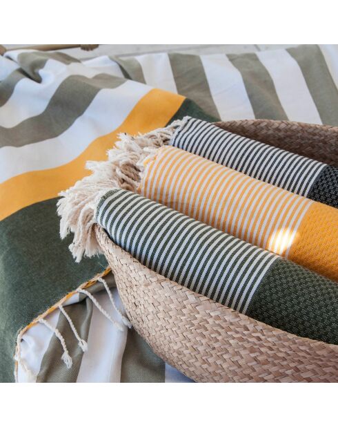 Ibiza Honeycomb Fouta zwarte fijne strepen - 100x200 cm