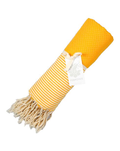 Fouta Honeycomb Ibiza feine Streifen safrangelb - 100x200 cm