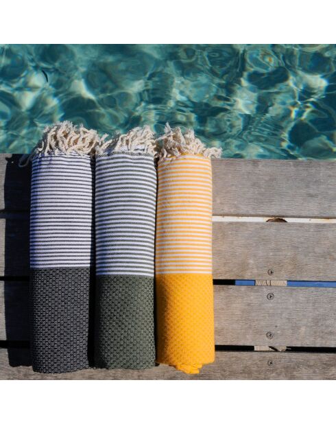 Fouta Honeycomb Ibiza feine Streifen safrangelb - 100x200 cm