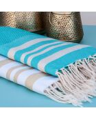 Hamptons Lurex Honeycomb Fouta, 100 x 200 cm, Türkis-Silber