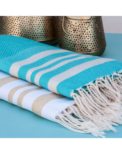 Hamptons Lurex Honeycomb Fouta, 100 x 200 cm, Türkis-Silber
