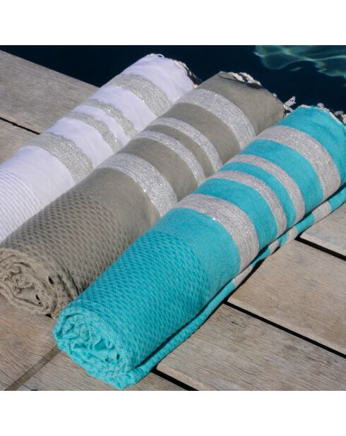 Hamptons Lurex Honeycomb Fouta, 100 x 200 cm, Türkis-Silber