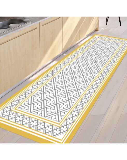 Tapis vinyle Palace moutarde/gris - 66x150 cm