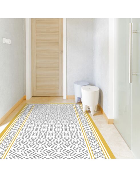 Tapis vinyle Palace moutarde/gris - 80x300 cm