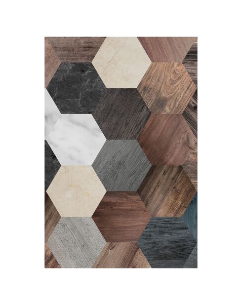 Tapis vinyle Hexagone bois/marbre - 50x100 cm