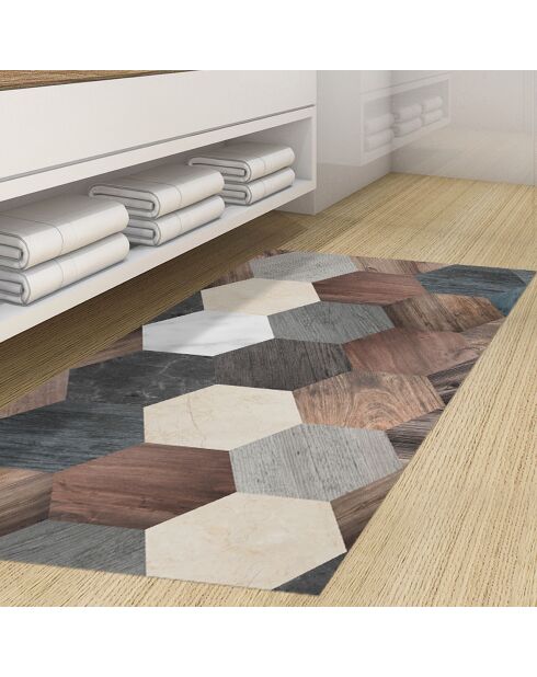Tapis vinyle Hexagone bois/marbre - 50x100 cm
