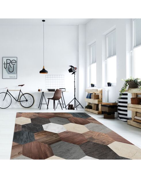 Tappeto in vinile esagonale in legno/marmo - 200x266 cm