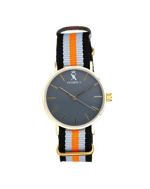 Montre Femme en Nylon noir/gris/orange - D.36 mm