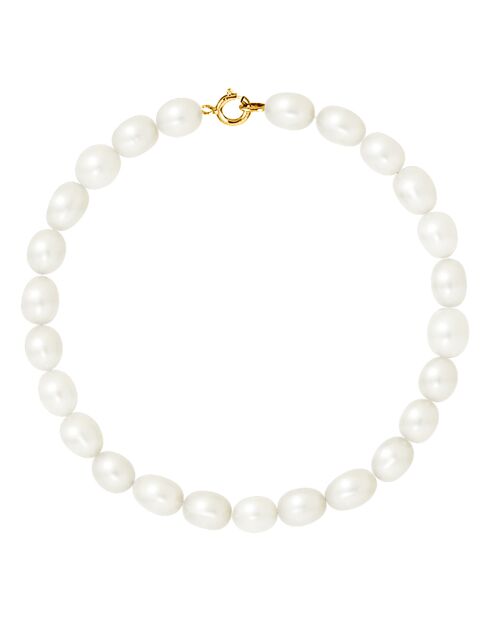 Rijstarmband Geelgoud Witte Zoetwaterparels