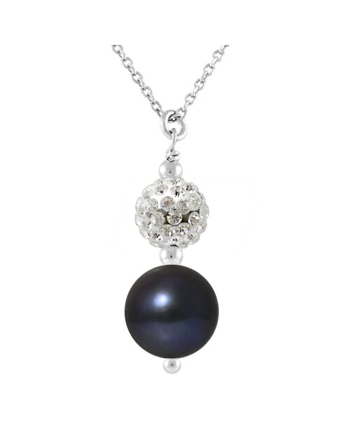 Collier Cristal Perle d'Eau Douce noire argent