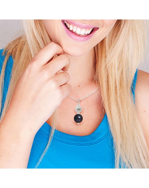 Collier Cristal Perle d'Eau Douce noire argent