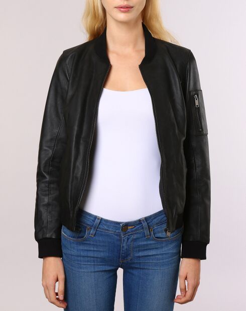 Veste en Cuir Agathe noire